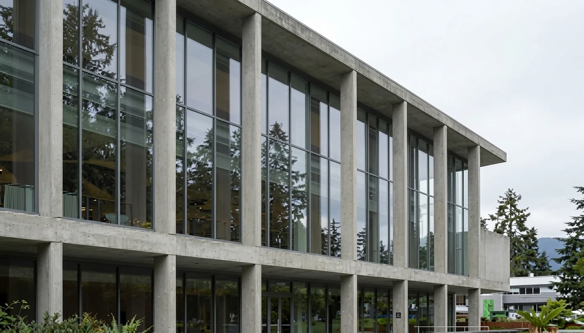 Glazed façade of the Museum of Anthropology in Vancouver, Canada